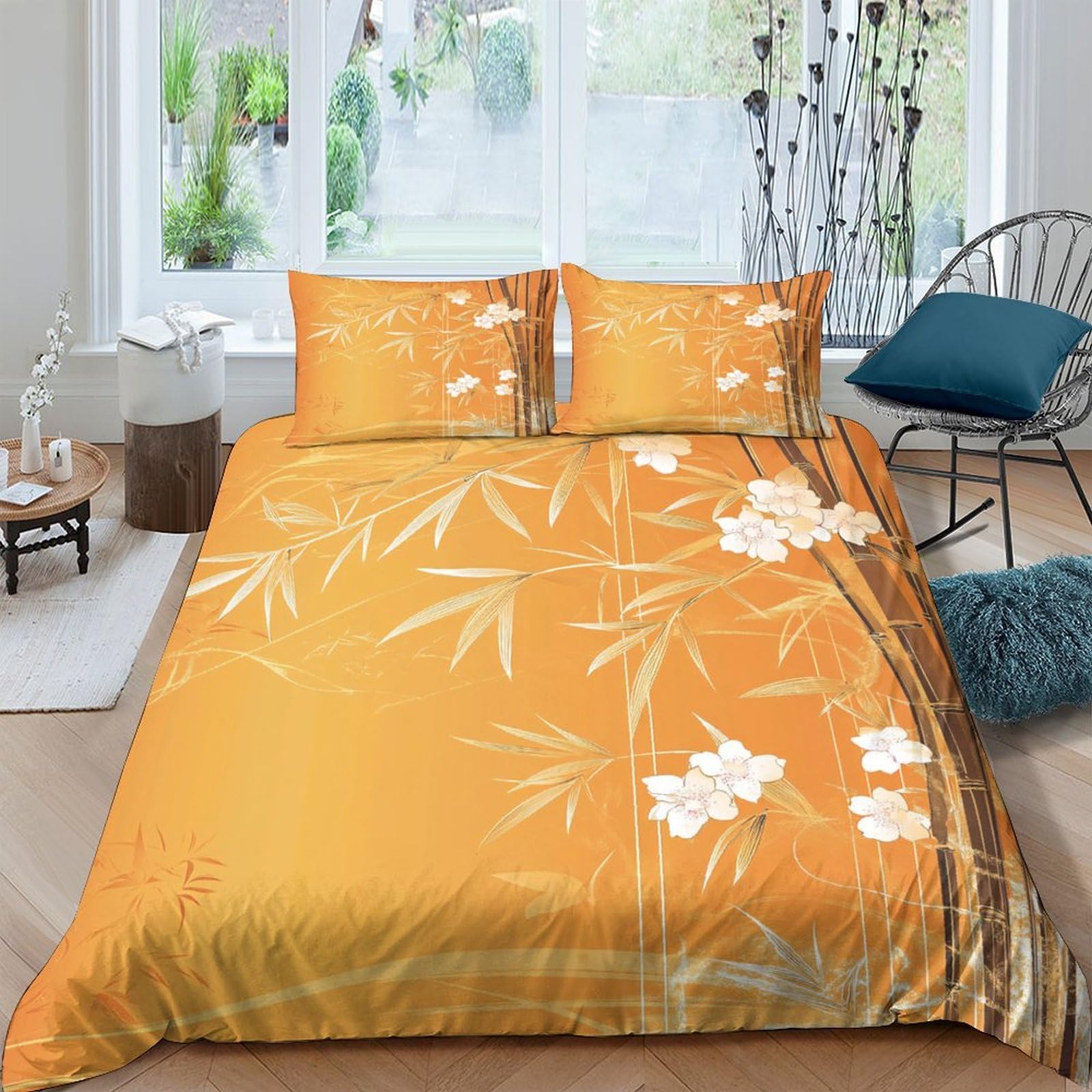 Ensemble de literie 3 pièces avec housse de couette imprimée bambou pour lit super king size 260x220