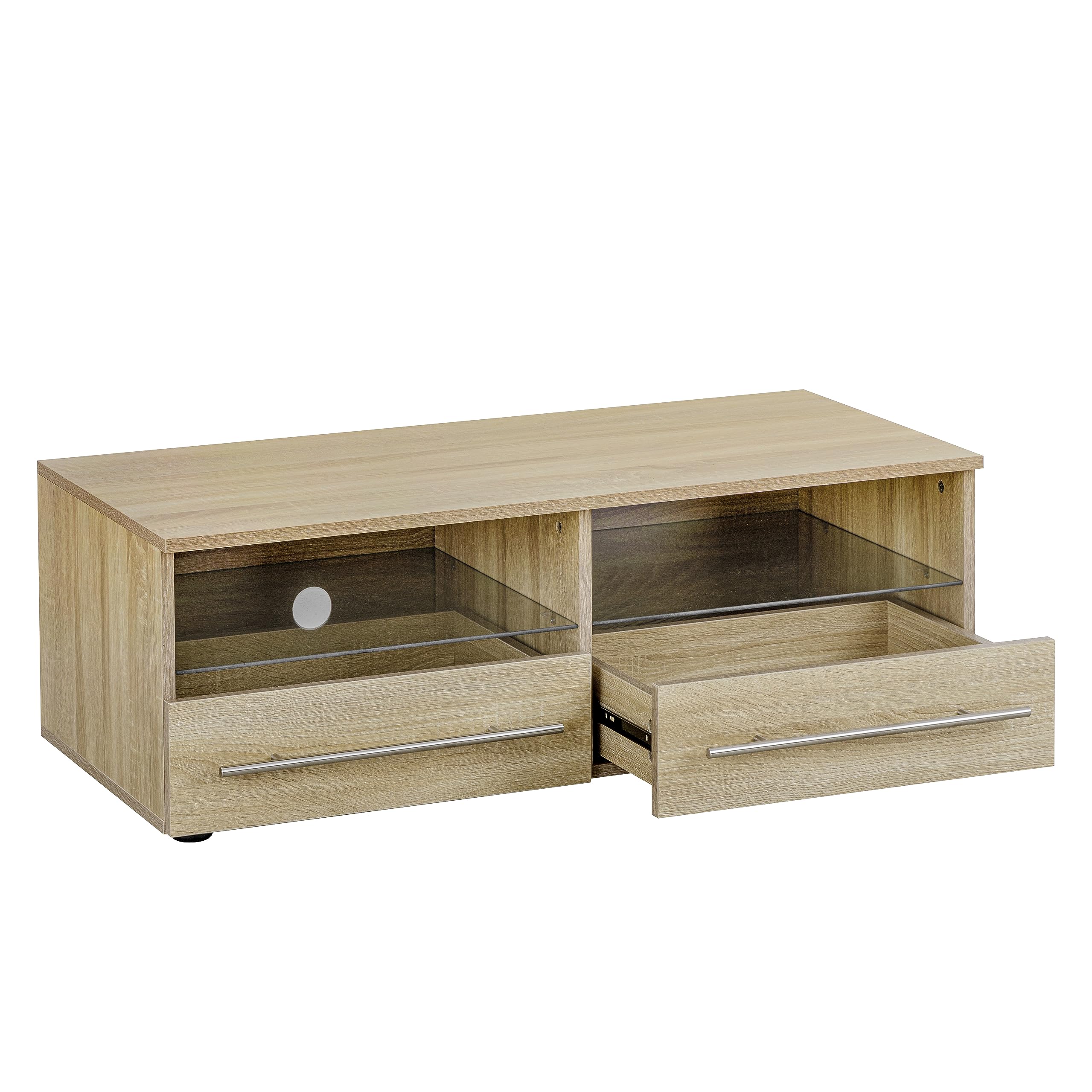 Baroni Home Mobile per Tv con 2 Ripiani 2 Cassetti, Foro per Passaggio Cavi in MDF, Consolle Porta TV per Camera da Letto, Salotto, Cucina, Natural, 100x45x35 cm