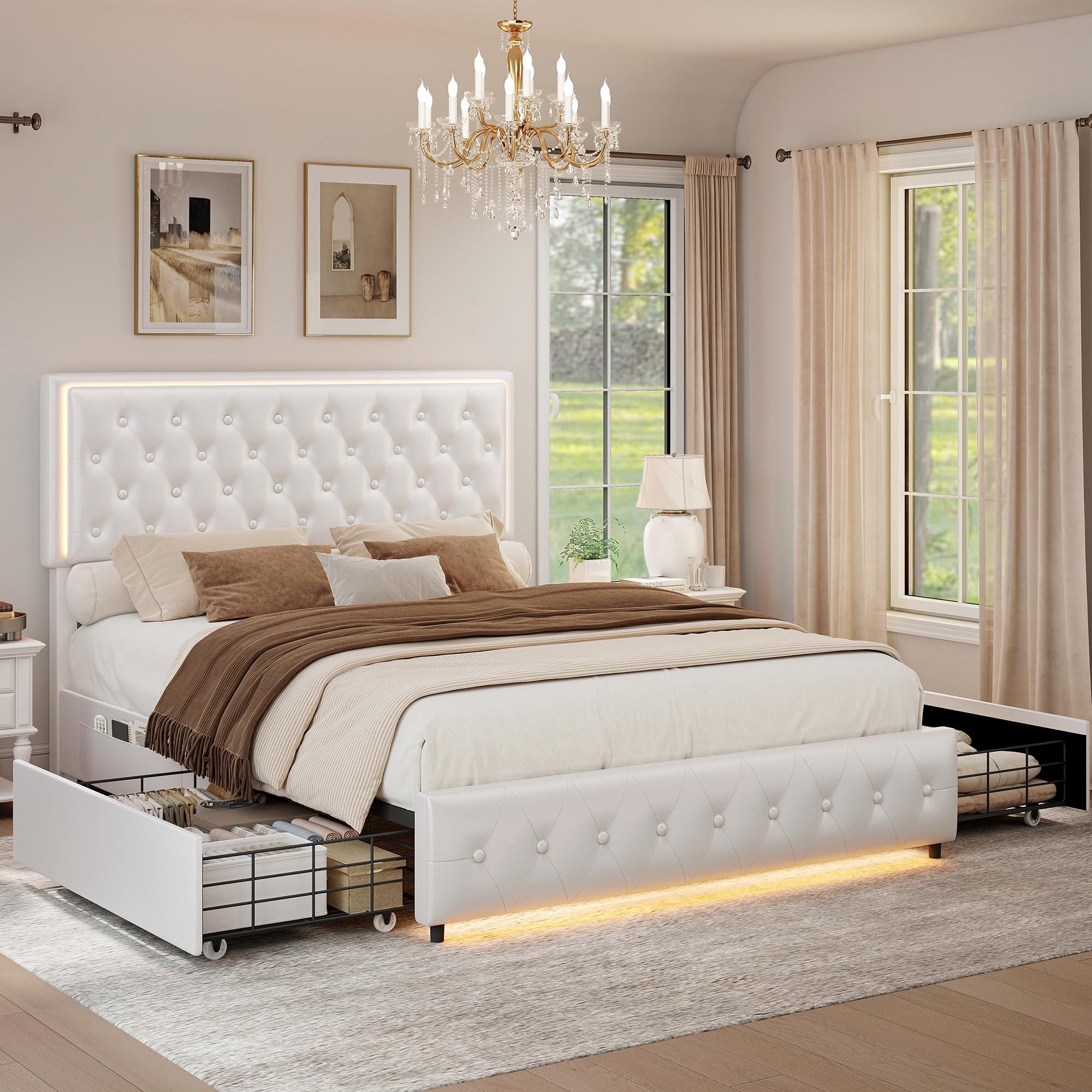 SIBEDS Polsterbett 140x200cm mit Stauraum Lattenrost, Kopfteil, Weiß