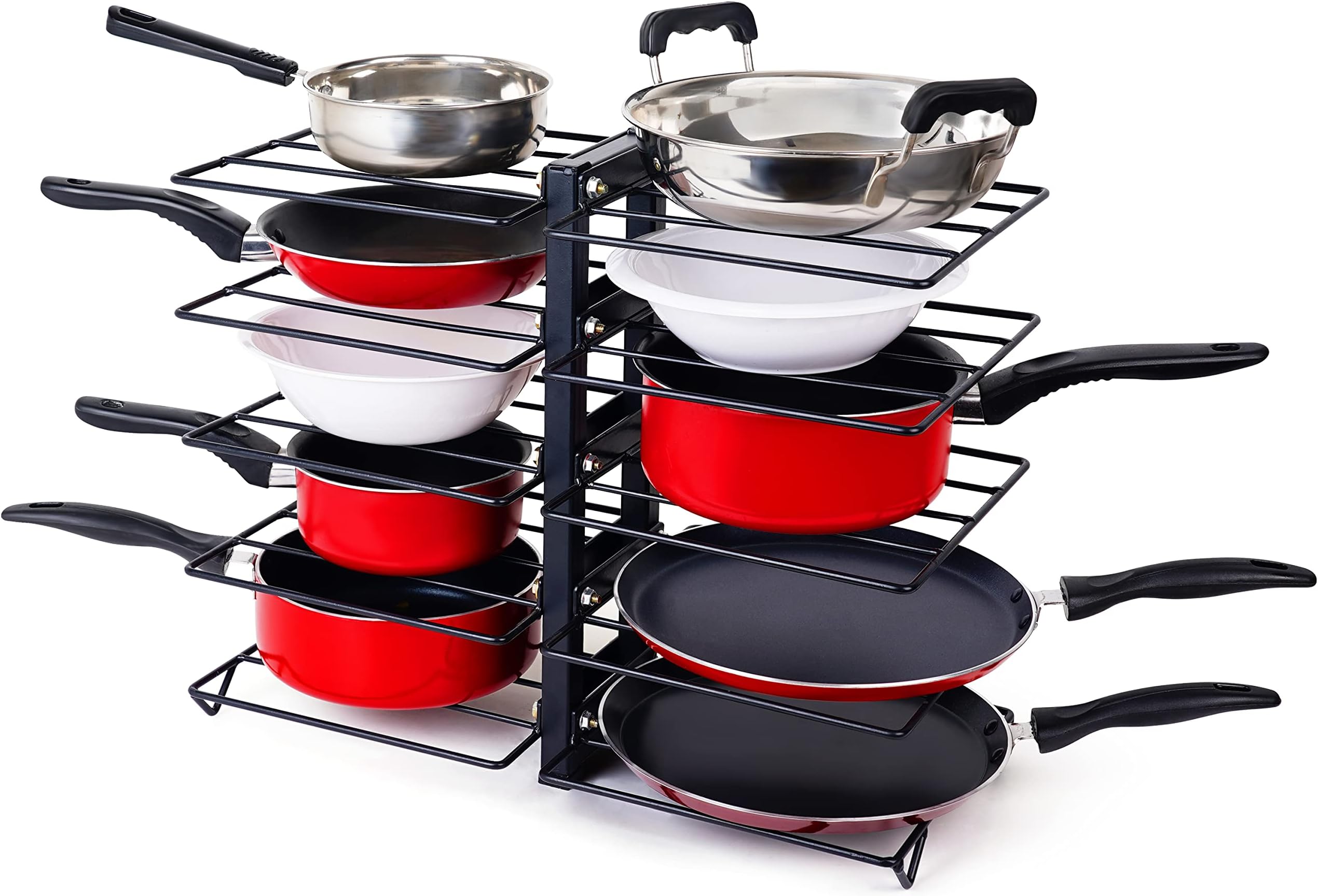 D&V Engineering Heavy Duty Frying Pan Countertop Rack Organizer For Kitchen,5 Tier Pan Rack Holder-Black(Iron),Tiered Shelf