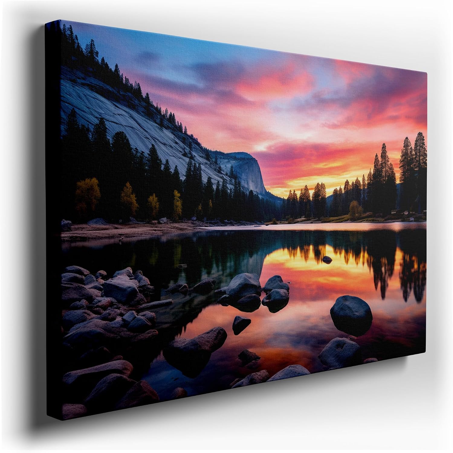 Canvas for Living room. Reflecting Tranquility: A Serene Lakeside Sunset Amidst Nature's Splendor, 27 x 18 inch Canvas Wall Art - Contemporary Masterpieces - Modern Home Decor