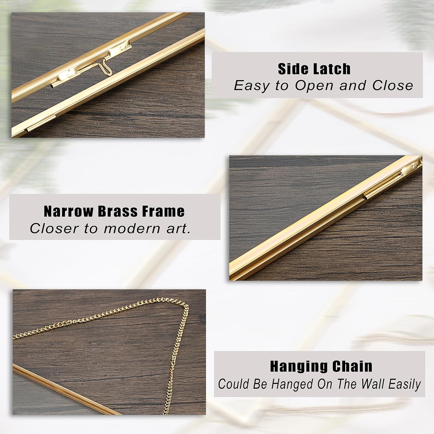 JUXYES 2 Pack Wall Hanging Business License Frame Brass License Certificate Display Frame, Double Glass Floating Diploma Frames, Wall Mount Golden Graduation Frames for 4x9 and 3.5x8.5 Certificate Business Licenses