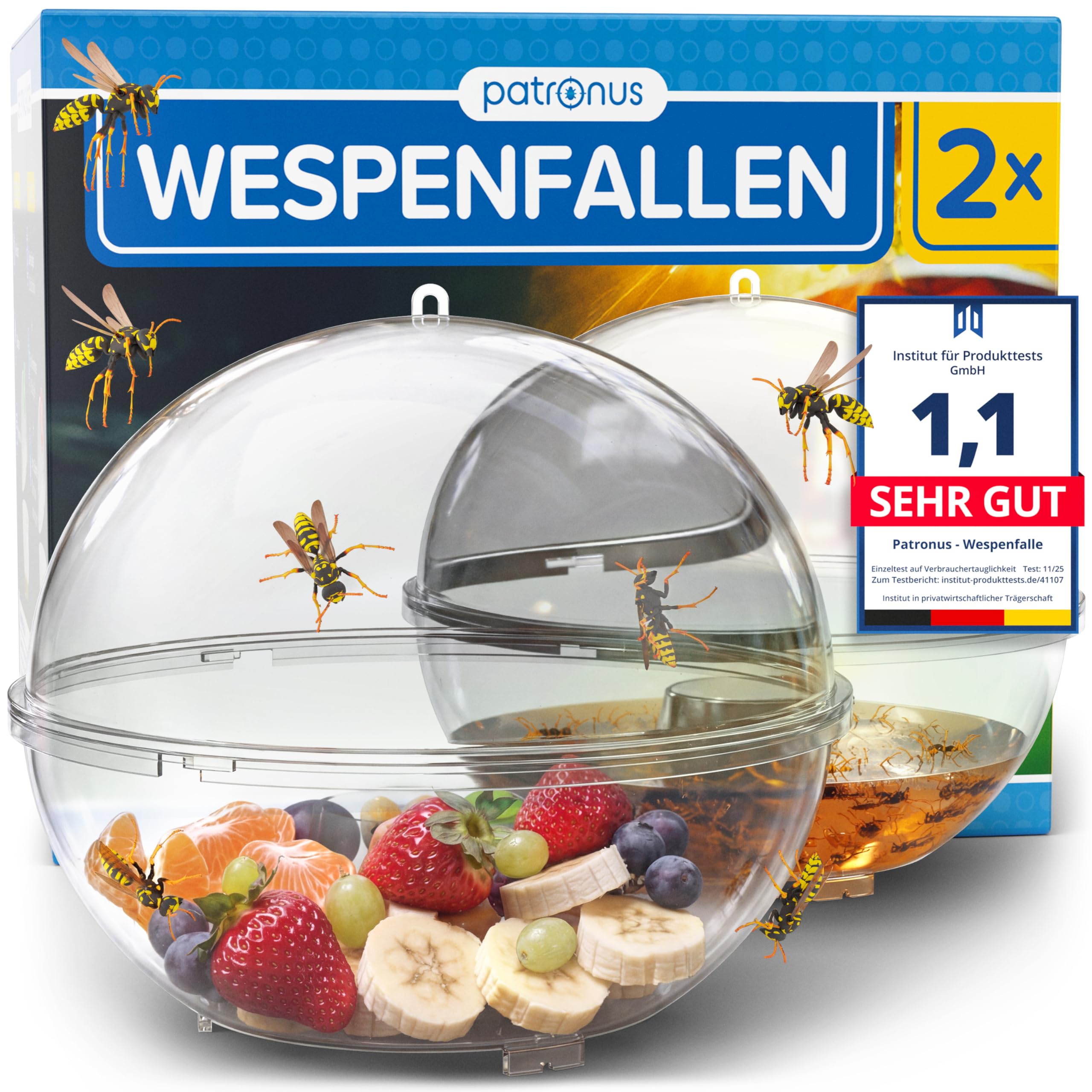 Patronus 2X Wespenfalle für draußen [15 cm groß] zum effektiven Schutz vor Wespen - Umweltfreundlich Wespen vertreiben ohne Gift, Wirksames Mittel gegen Wespen, Lebendfalle zur Wespenabwehr Outdoor
