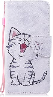 Wallet Case for Samsung Galaxy A8 2018 and Screen Protector,OYIME Elegant Colorful Painted Cute Cat Pattern Full Body Protection Flip Bookstyle Design Leather Cover with Wrist Lanyard Strap Holster Kickstand Card Slots Magnetic Closure Function