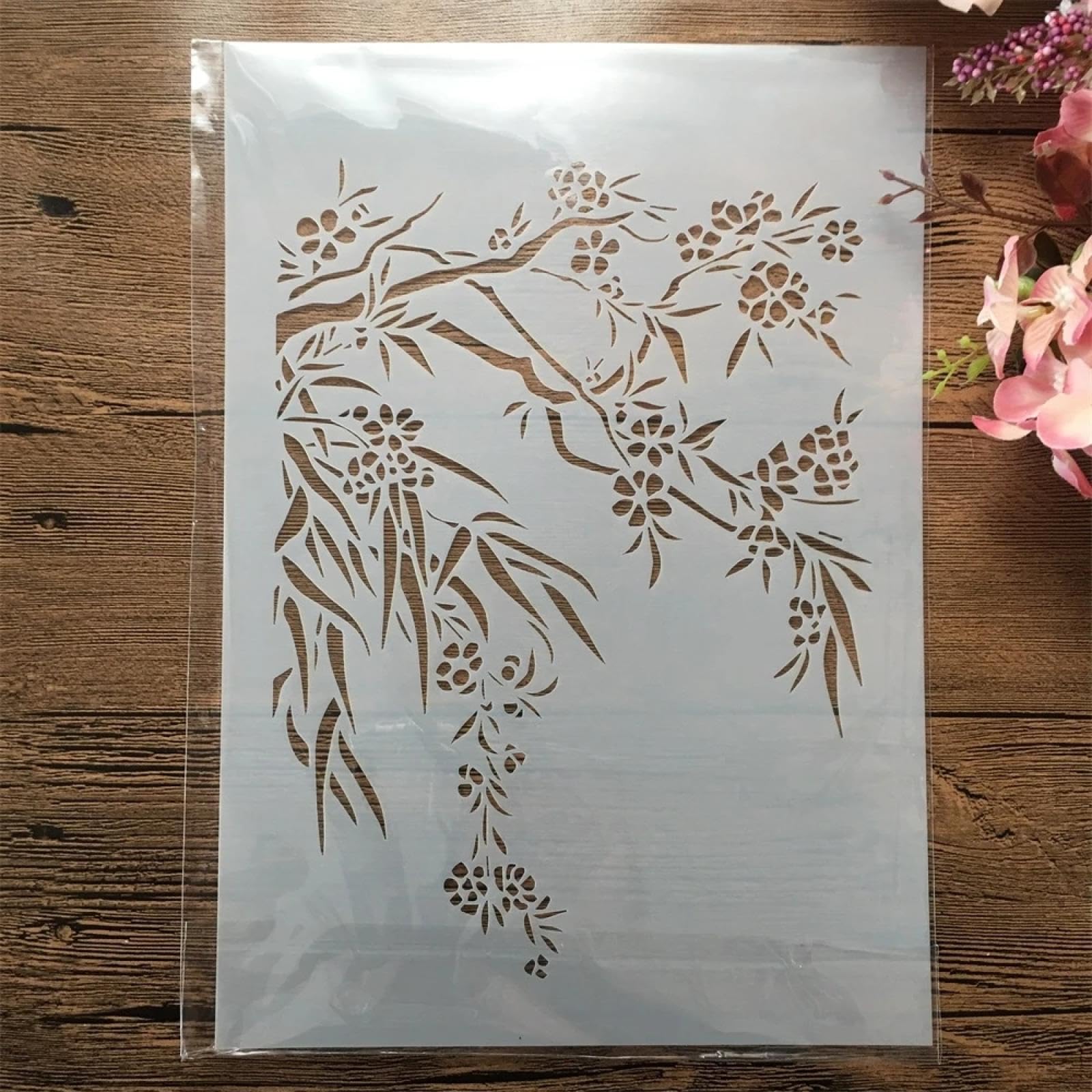 Stencil per artigianato riutilizzabili, 8 pezzi, formato A4, 29 cm, fiori, foglie, rami, stencil per dipingere su legno, stencil da parete, modelli da disegno per porte e decorazioni domestiche