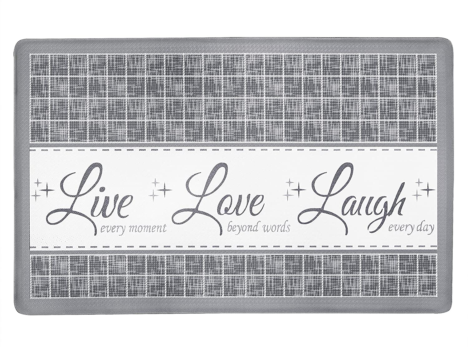 PowerSellerUSA Live Love Laugh, Embossed Anti-Fatigue Mat, Non-Slip Kitchen Floor Mat, Eco-Friendly PVC Foam, Water Resistant, Comfort Mat for Kitchen, Office, Bathroom, Laundry, 18