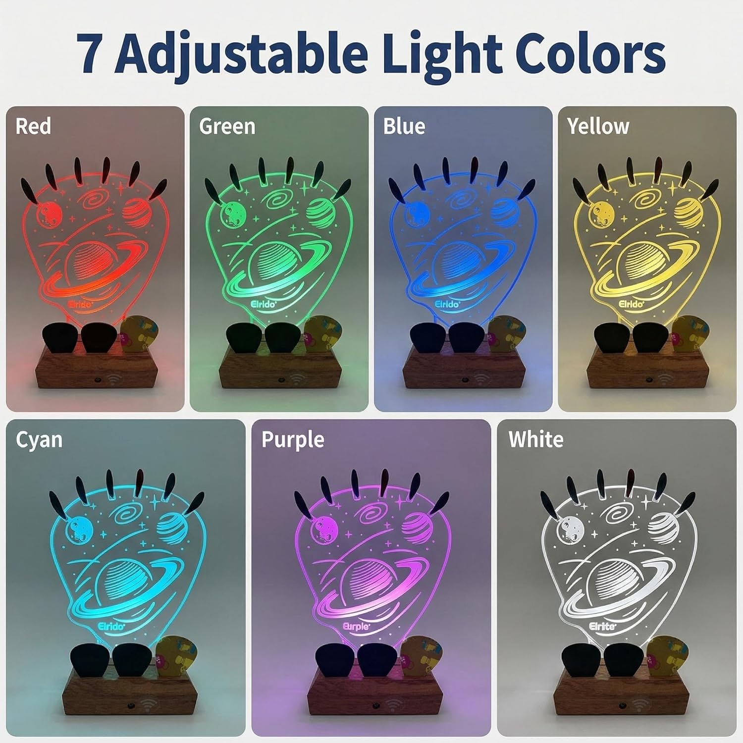 Elrido Guitar Pick Holder with Cosmic-Themed Glowing Design, Heart-Shaped Display Case for Picks Storage, USB Powered Guitar Accessories, Unique Gift for Guitar Players, Collectors, Performers (Blue)