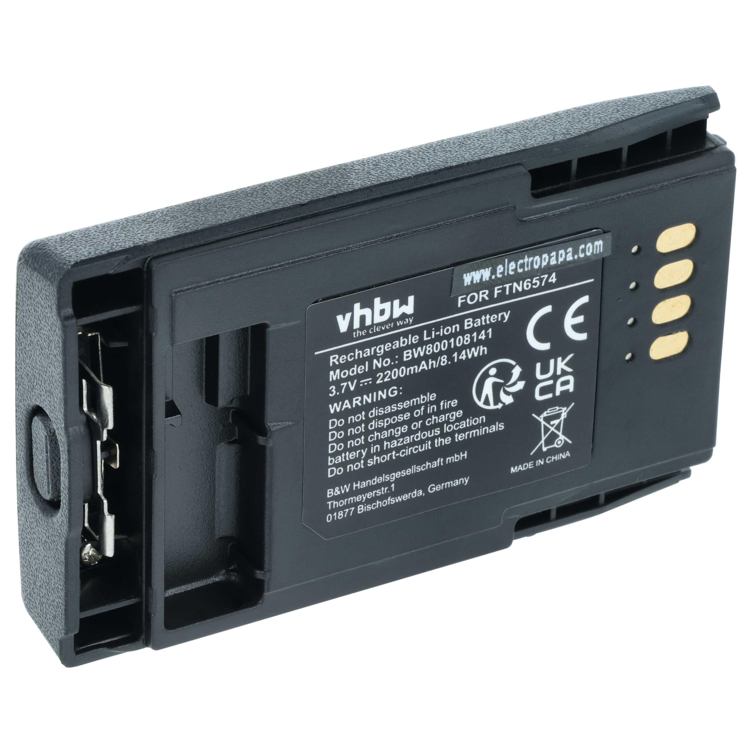 vhbw batteria sostituisce Motorola PMNN4351B, PMNN6074 per radio (2200mAh, 3,7V, Li-Ion)