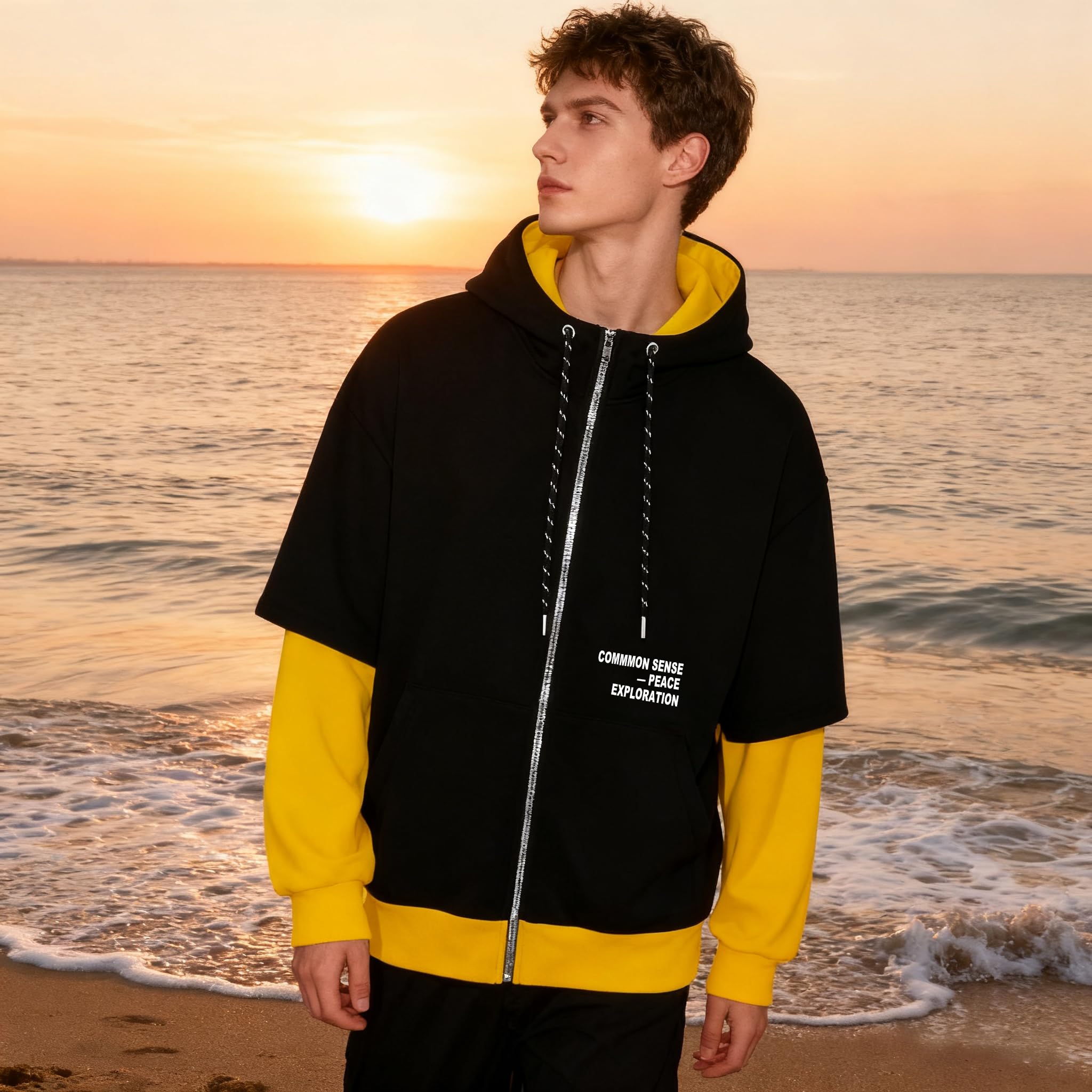 Sweat à Capuche zippé Homme Patchwork Pull Sweatshirts