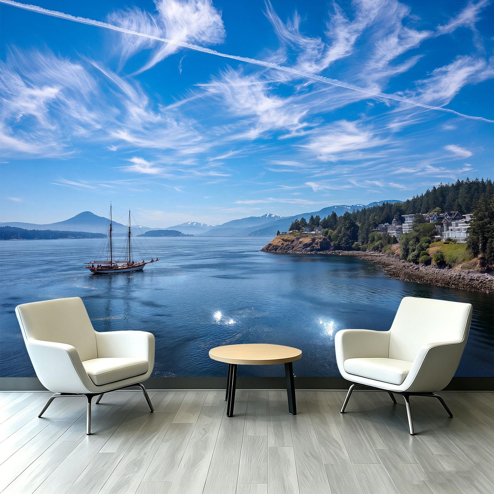 Générique Carta da parati con barca a vela, cielo blu, 300 x 210 cm (WxH) Poster gigante da parete 3D, moderno minimalista da parete, murale in tessuto non tessuto per soggiorno, camera da letto e