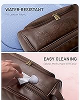 Vista 5 de Elviros Neceser para hombre, de piel sintética, organizador de viaje con gancho para colgar, gran resistencia al agua, bolsas de afeitado para baño