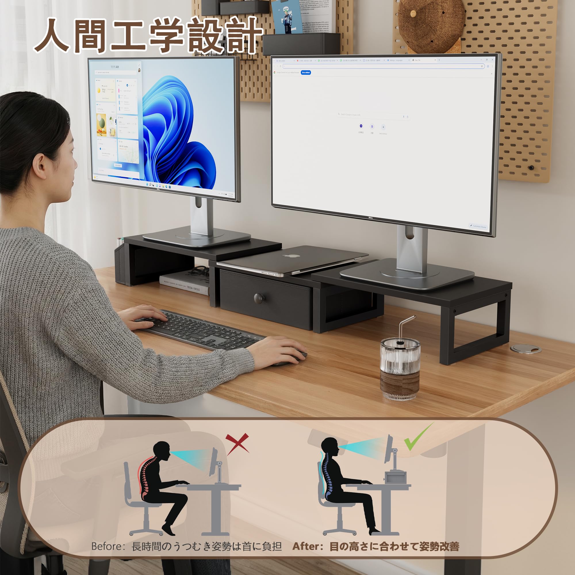 Amazon.co.jp: LAND·VOI ヘビーデューティ デュアルモニター台 卓上 27