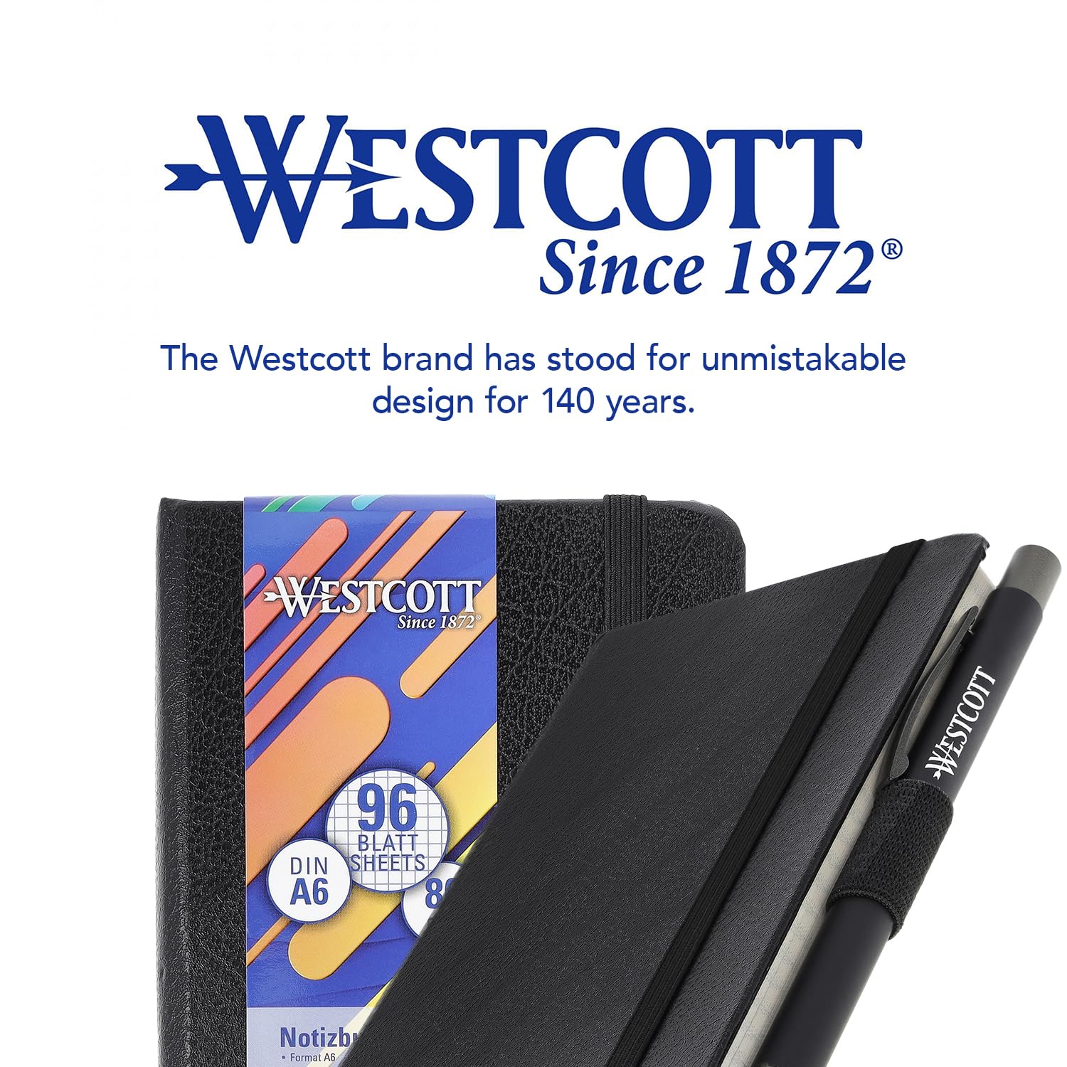 Westcott notebook DIN A6 squared | 192 pages in an elegant hardcover | 80 g/m² sustainable FSC-mix paper | with inside pocket, bookmark, elasticated closure and pen holder | E-744843 00      Case
