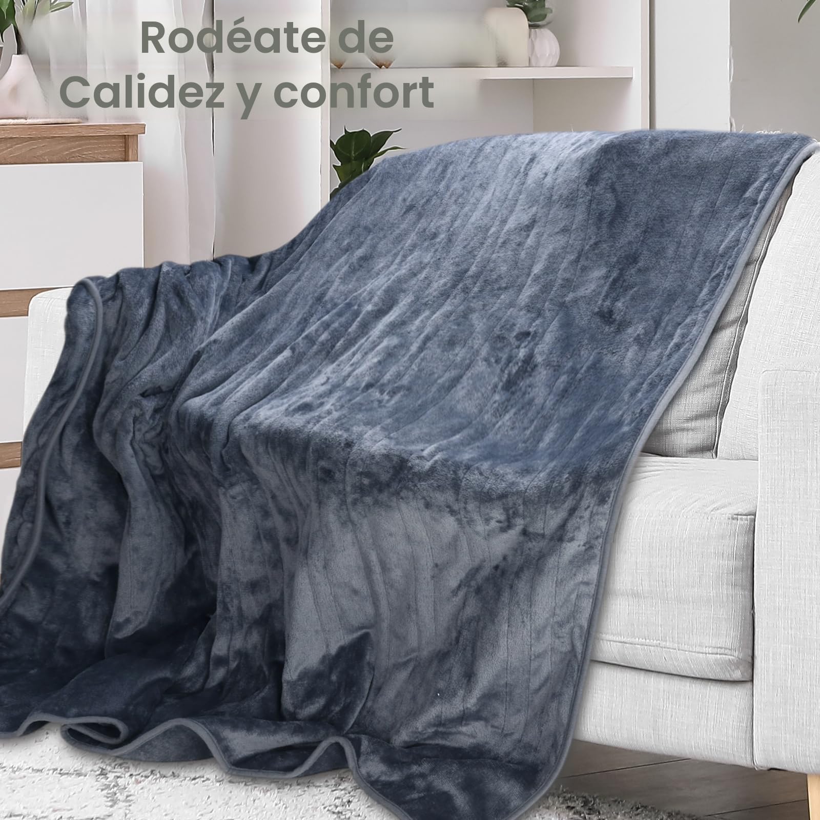 Elytsemoh Manta térmica, manta eléctrica calentada 160x130cm, 10 niveles y temporizador de 1-9H Apagado automático, Lavable a máquina, Franela calentamiento cuerpo completo, para sofa, cálida, termica