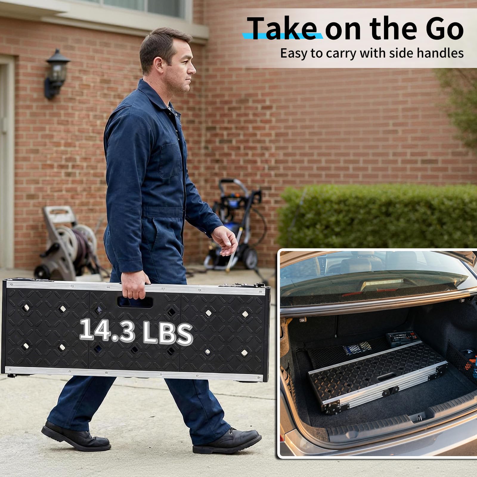 Johgee Plataforma de trabajo plegable, plataforma de trabajo de aluminio plegable con pies antideslizantes, taburete plegable con cierres de seguridad para limpieza de coches, trabajos de pintura