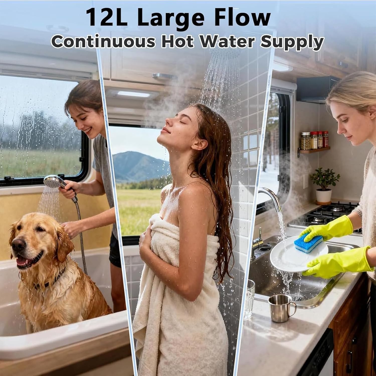 12v Instant Hot Water Heater with LCD Control Panel, Rv Tankless Water Heater, 55,000 Btu Propane Gas Instant Hot Water Heater, 15x15 Door & Remote, with Multi-Protection White