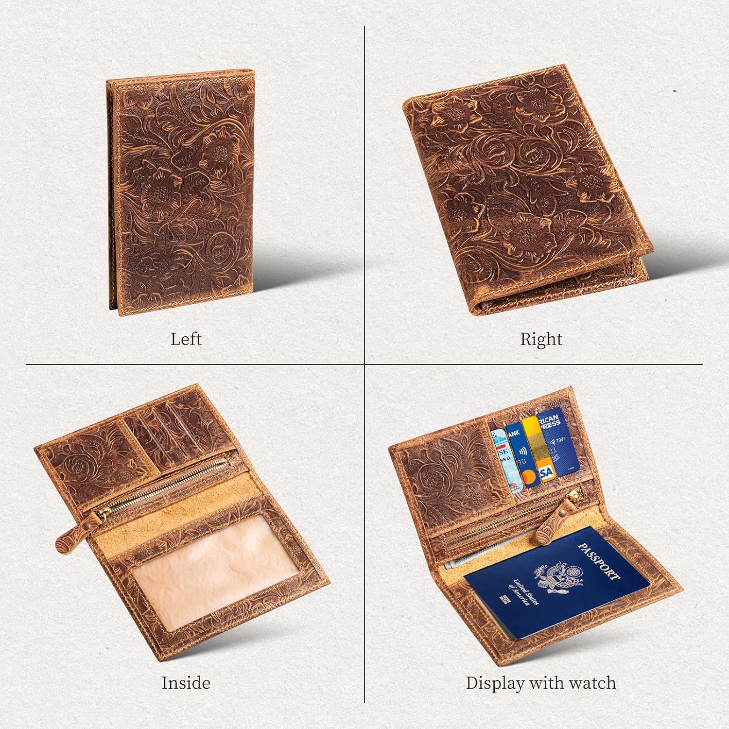 Leather Passport Card Holder Wallet for Travel Men Women