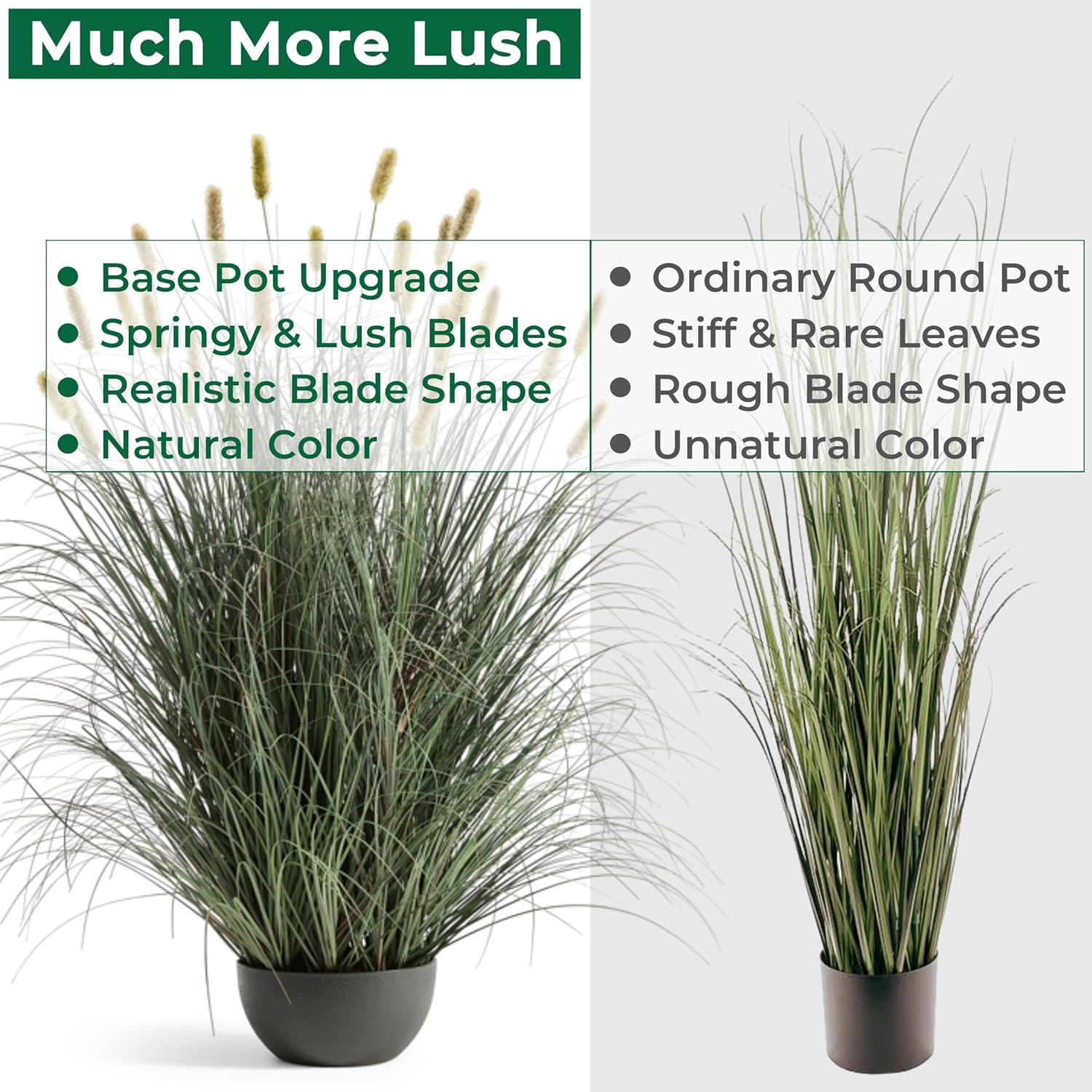 3ft Onion Grass, Artificial Plant and Greenery, Fake Floor Plants Indoor Outdoor, Potted Faux Green Bristlegrass with Yellow Spikes, Horsetail Reed Grass, House Decorative
