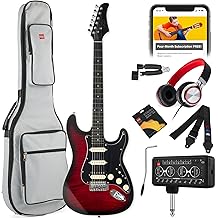 Best Choice Products Beginner HSS Electric Guitar Kit w/Headphone Amp, Padded Gig-Bag, Headphones, Guitar Strap - Red Flametop/Black