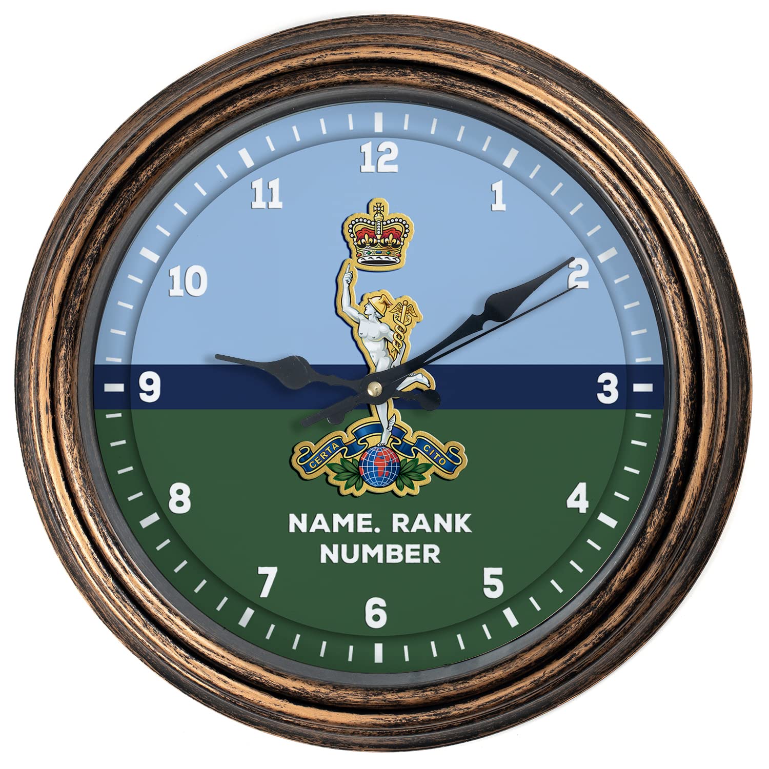 KRAFTYGIFTSKRAFTYGIFTS Personalised Military Wall Clock Royal Corps of Signals Classic Round Hanging Glass Front British Army Clock Veteran Gift AC46