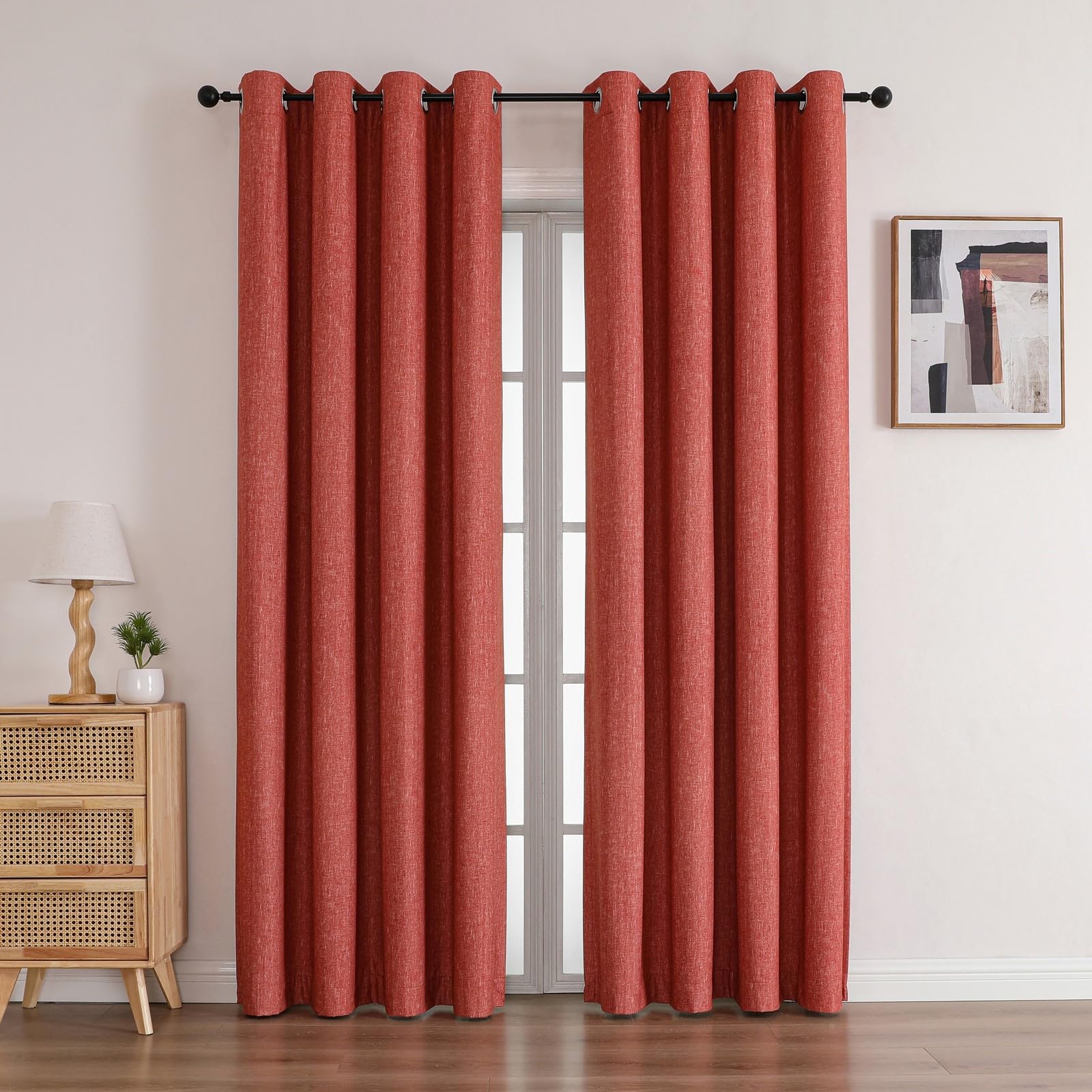 Flyfun Grommet Blackout Curtains for Bedroom and Living Room - 2 Panels Set Thermal Insulated Room Darkening Curtains (Brick Red, 52W x 84L)