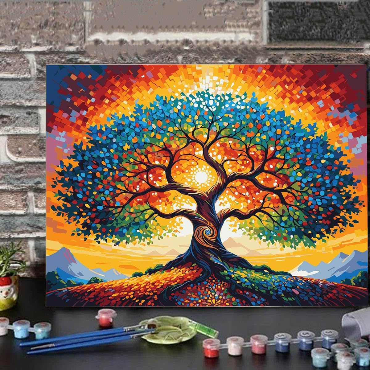 Tree of Life Paint by Numbers Kit for Adults with Framed Beginner Stained Glass Painting Kit Color by Numbers for Adults Canvas DIY Acrylic 12X16 Inches