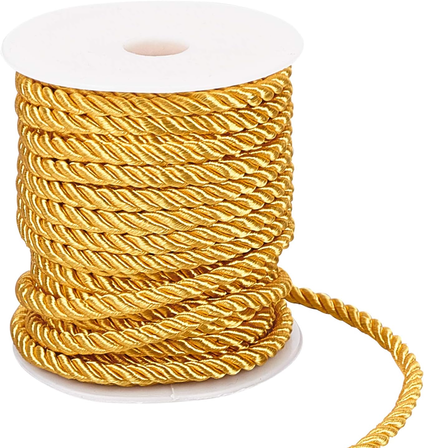 59 Feet Gold Cord 5mm Twisted Rope Trim Graduation Honor Cord Silk Cords Thread Decorative Trim for Handfasting Upholstery Home Decor Bag Drawstrings Costume Curtain Tieback