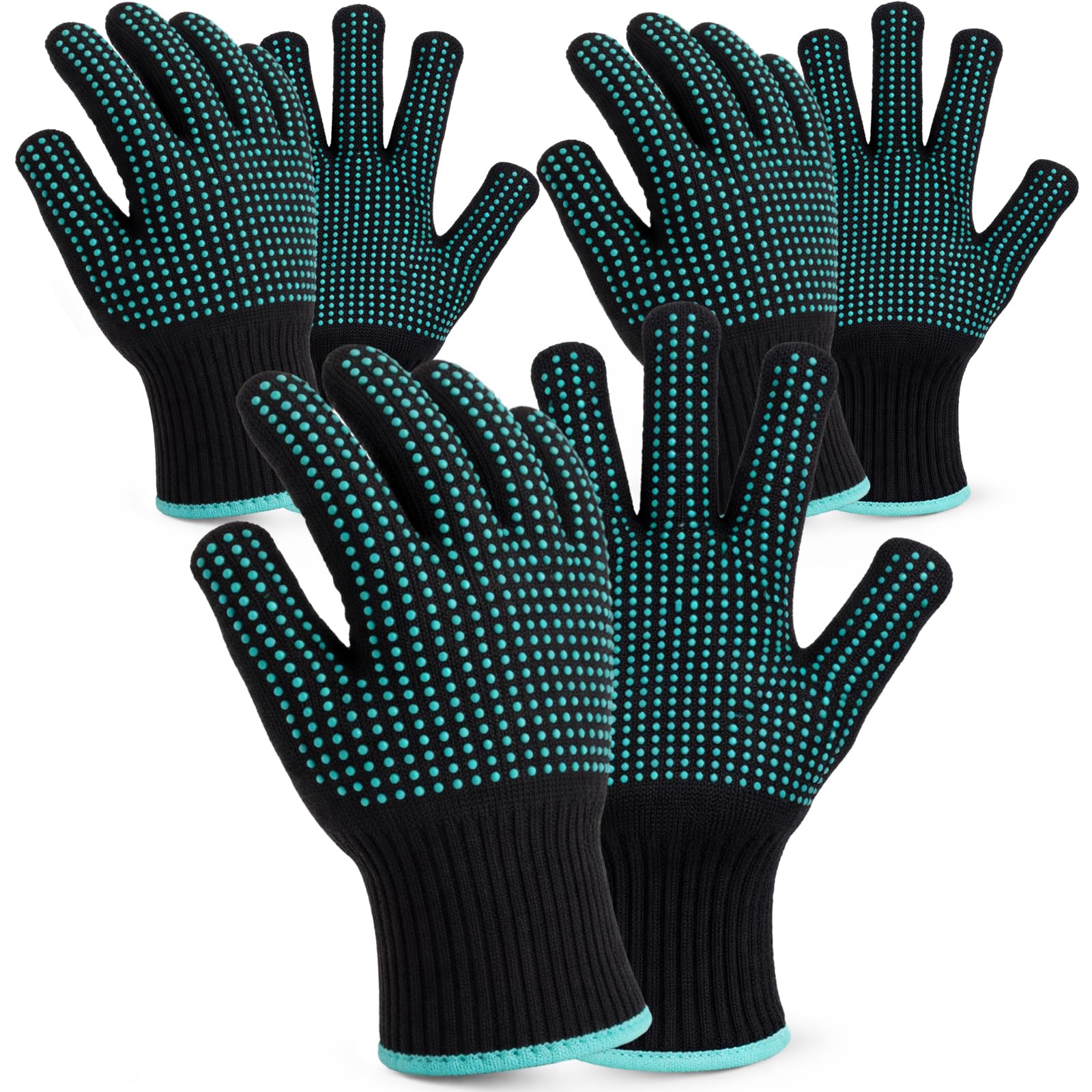 Riyiper 3 Pairs Green Heat Resistant Gloves for Sublimation with Bumps