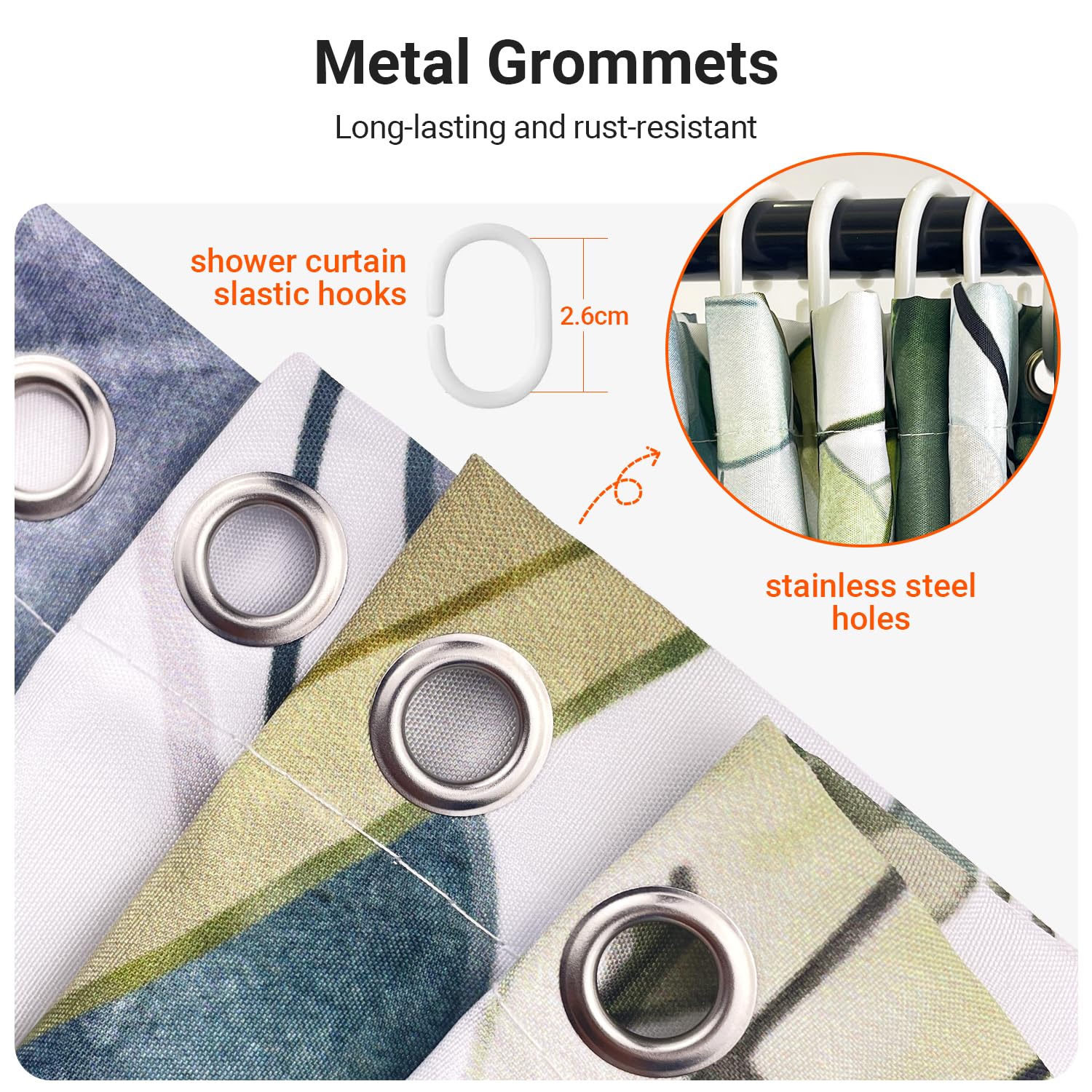 Lerores Shower Curtain 180 x 170 cm, Green Leaves Anti-Mould Textile, Weighted Hem, Water-Repellent - Image 4