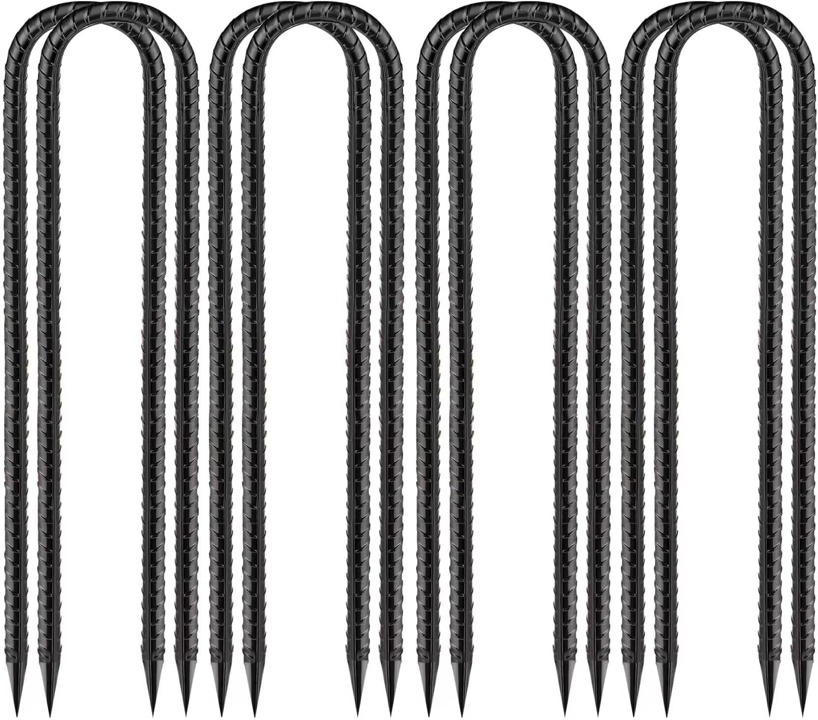 Anclajes de suelo galvanizados de 30 cm en color negro para fijación exterior pack de 8