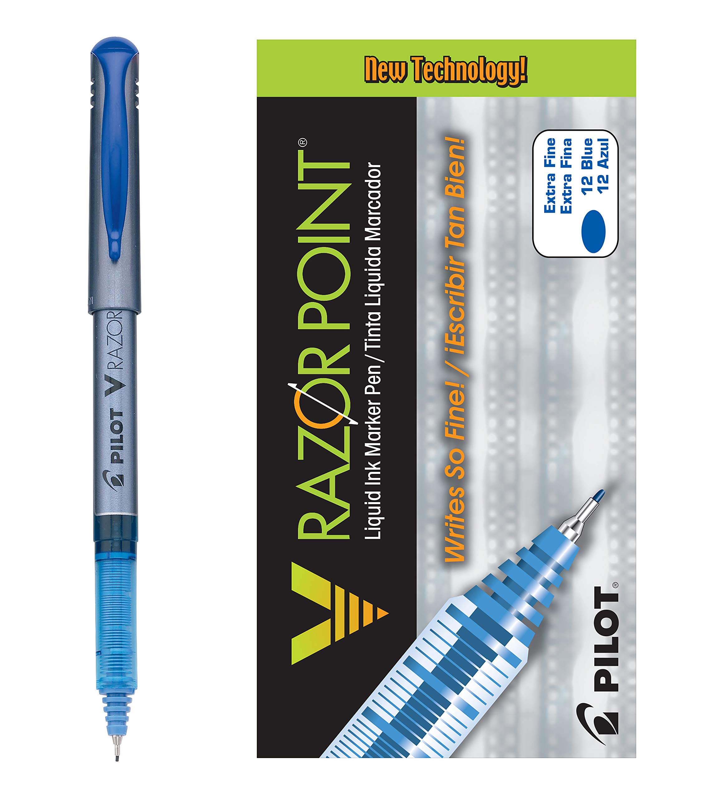 PilotV Razor Point Liquid Ink Markers, Extra Fine Point, Blue Ink, 12-Pack (11021)