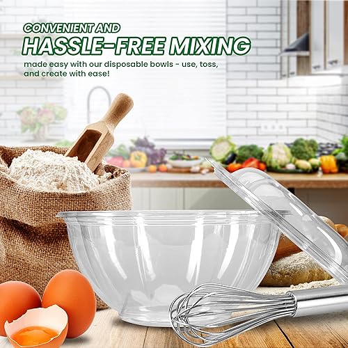 Miniatura 6 de Paquete de 50 recipientes para ensalada desechables con tapas, cuencos de plástico transparente de 48 onzas con tapas para llevar, tazones redondos