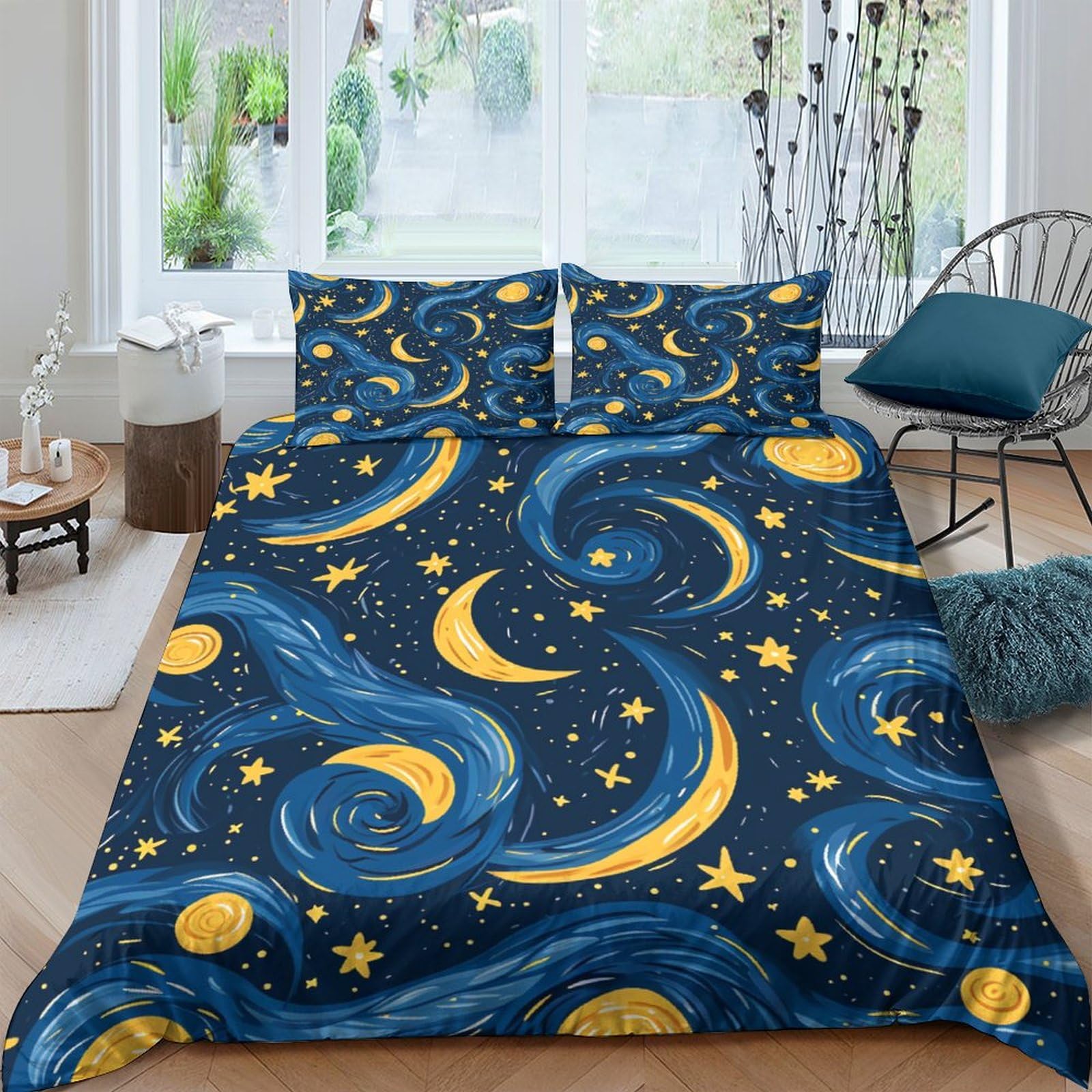 Parure de lit motif lune 220x240 cm chic et respirante pour grand lit