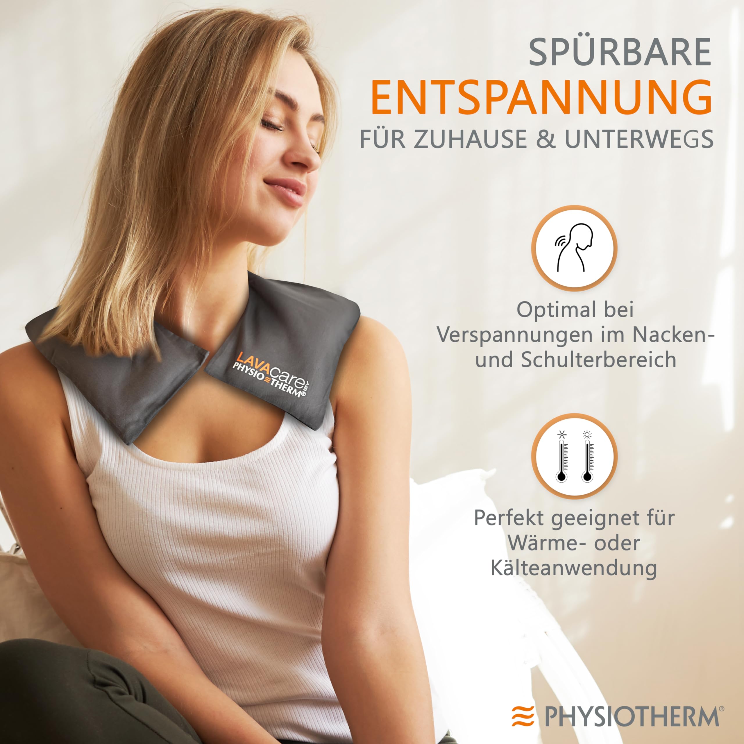 LAVAcare Physiotherm®Nackenkissen Kalt & Warm • Ergonomisches Nackenhörnchen • Kälte- & Wärmekissen für Nacken & Schultern • Mikrowelle & Gefrierfach geeignet • Kissen bei Nackenverspannungen