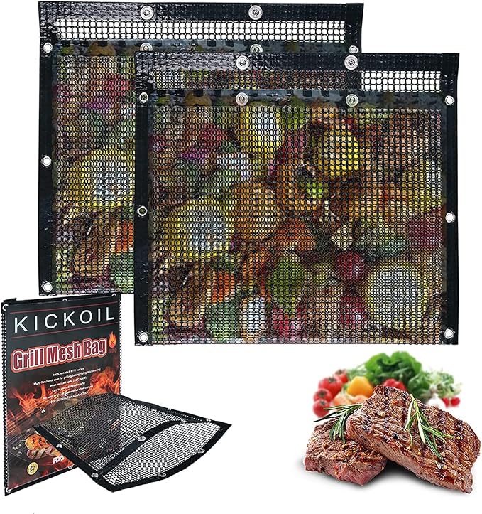 Large BBQ Mesh Grill Bags Set 2 Reusable NonStick Grill
