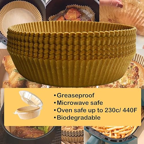 Miniatura 4 de Forro de papel desechable para freidora de aire, 50 piezas de 6.3 pulgadas de ancho, revestimiento antiadherente para freidora de aire, papel de