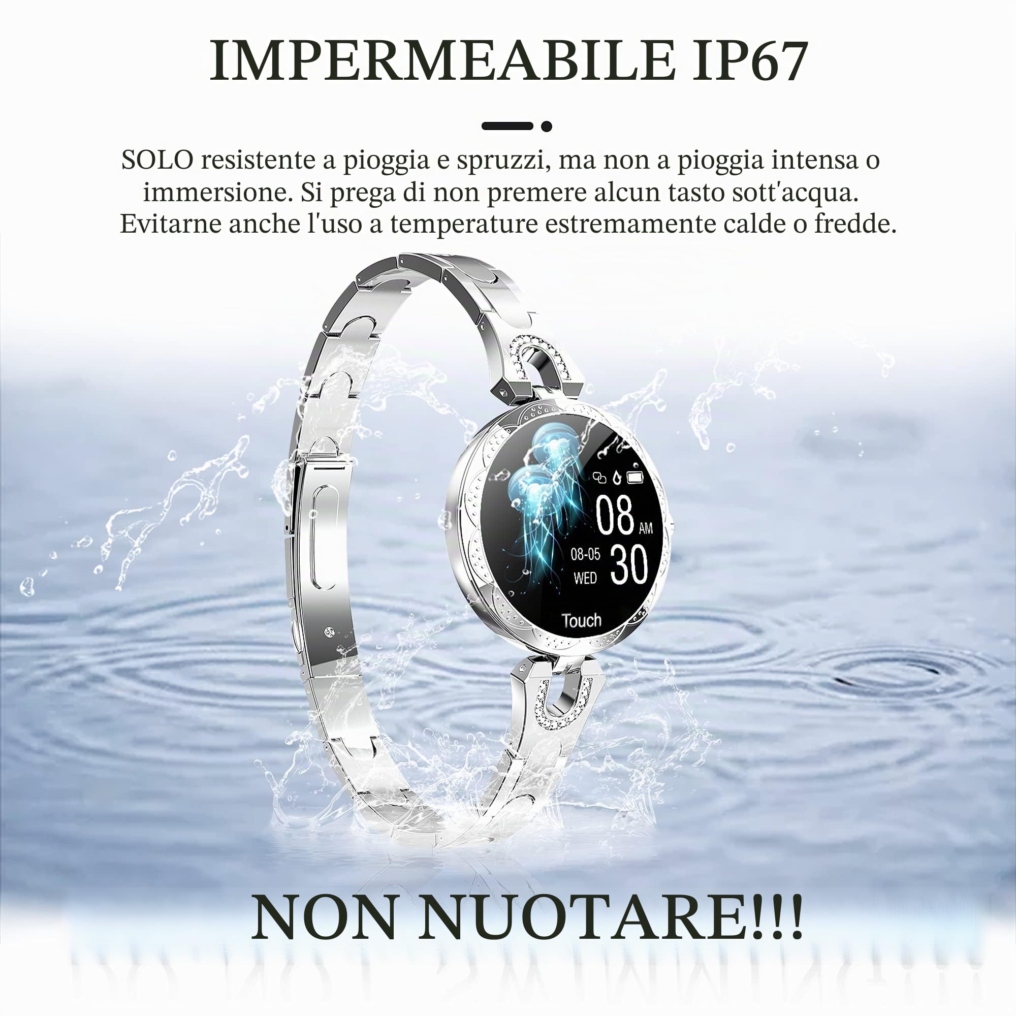 findtime Smartwatch Connesso per Donna in Acciaio Impermeabile con Monitor della Frequenza Cardiaca e Fitness per Android e iOS IP68