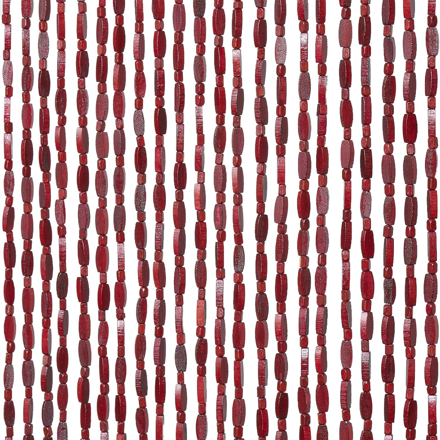 35.5" x 75" Bamboo and Wood Beaded Curtain for Doorway 52 Strands Handmade Bohemian Door Beads Curtain Boho Hanging Room Divider for Bedroom Living Home Decor, Wine Red