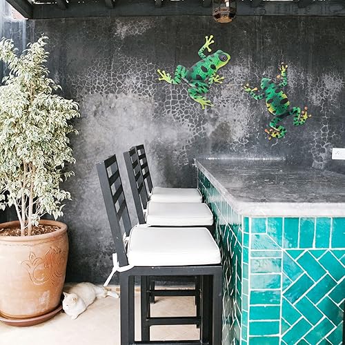 Miniatura 3 de FOMIYES 2 piezas de arte de pared de rana de metal, escultura de pared de rana 3D, decoración colgante de rana escalada, placa de pared, estatua