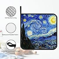 Vista 3 de Juego de 2 soportes para ollas, diseño de noche estrellada de Vincent Van Gogh, resistente al calor, para barbacoa, cocinar, hornear, comida