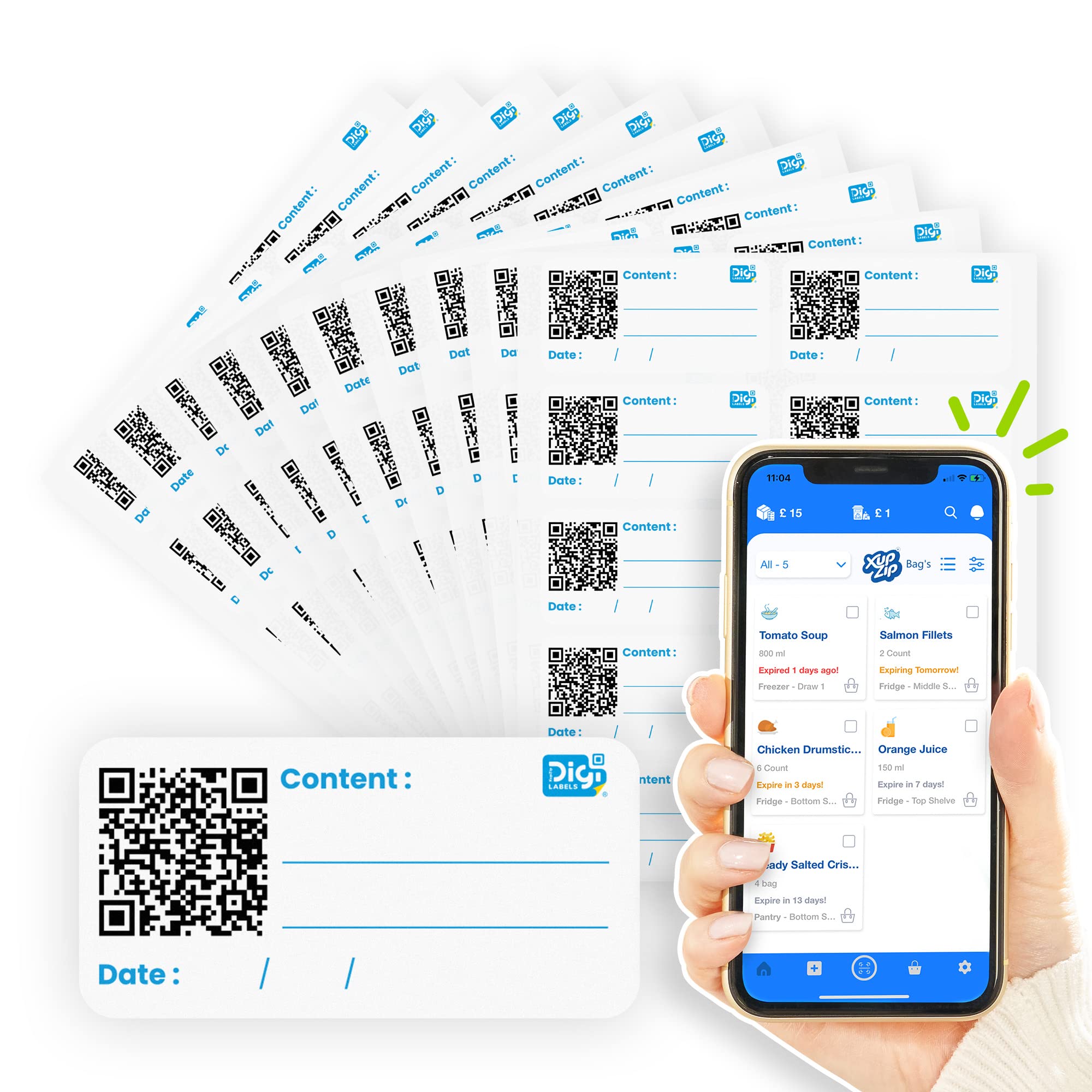 Revamp Your Freezer with 100 XupZip Digi Freezer Labels! Keep Food Fresh and Organised with QR Code Technology. Get These Durable, Smart Food Labels Today - No More Guessing or Wasting Time!