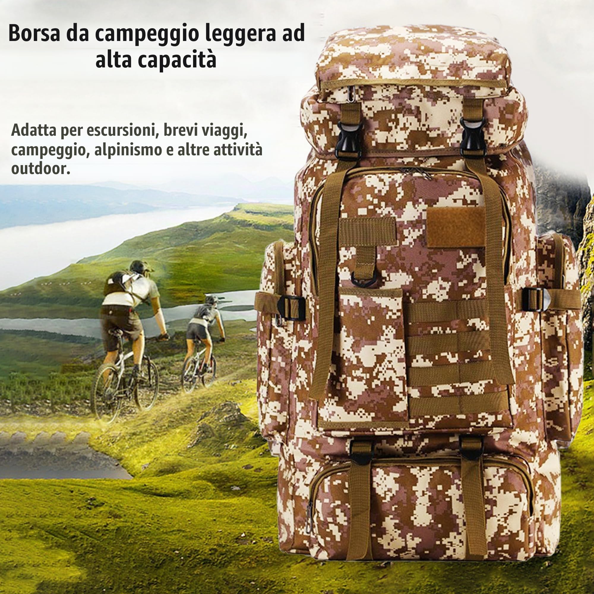 Zaino da Trekking, 80L Zaino da Viaggio, Impermeabile Sport All'Aperto Travel Zaino, Grande Zaino da Viaggio Leggero, Adatta per il Campeggio, l'Escursionismo e il Viaggio