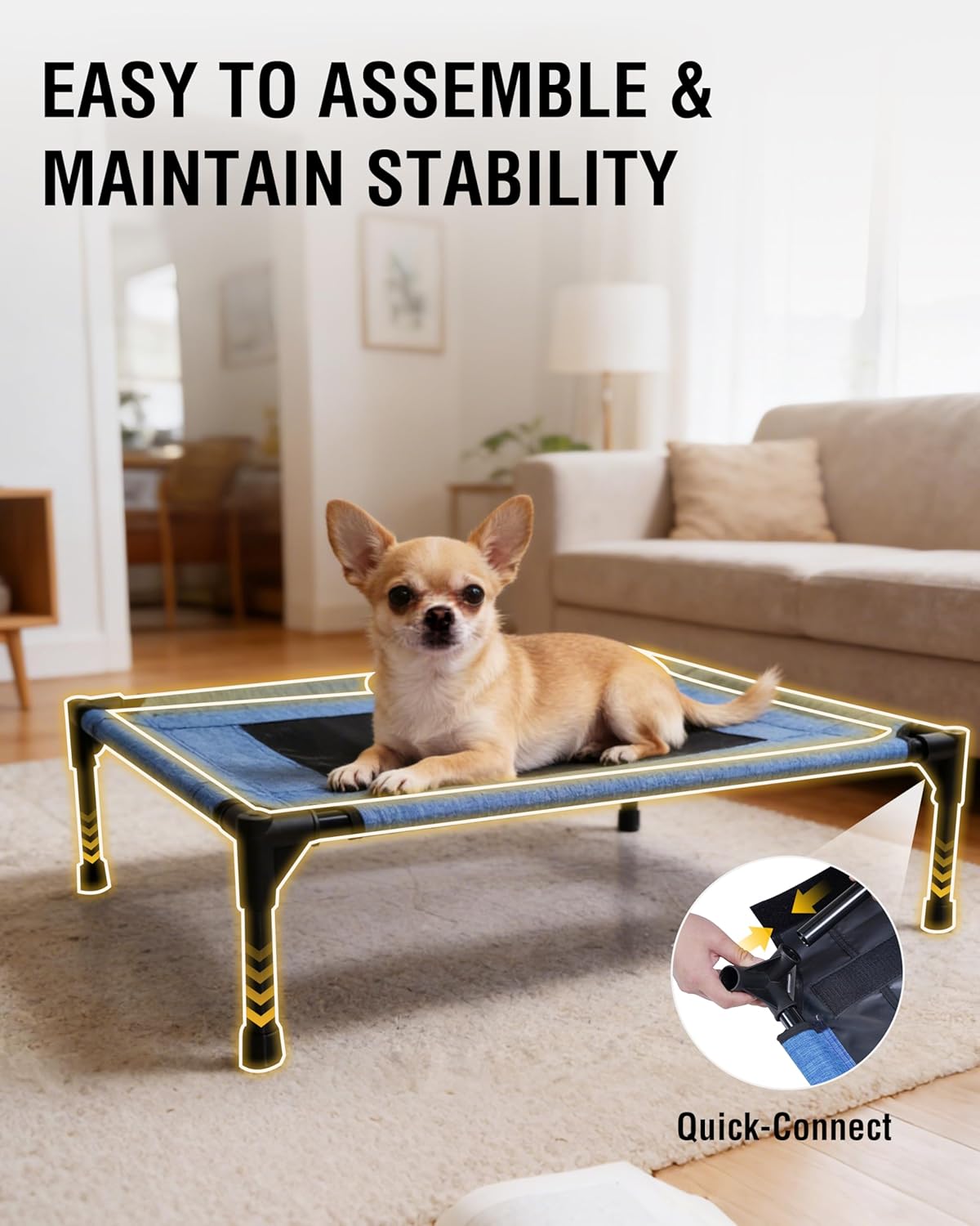Elevated Dog Bed with Heavy-Duty Steel Frame, Breathable Mesh Cooling Surface, Easy to Clean, Portable Raised Dog Cot for Indoor & Outdoor Use,32x24x8 Inches Blue Dog Bed,Size S.