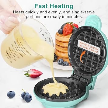 CROWNFUL Mini Waffle Maker, 4 Chaffle Maker with Compact Design, Easy to Clean, Non-Stick Surface, Recipe Guide Included, Perfect for Breakfast, Dessert, Sandwich, or Other Snacks