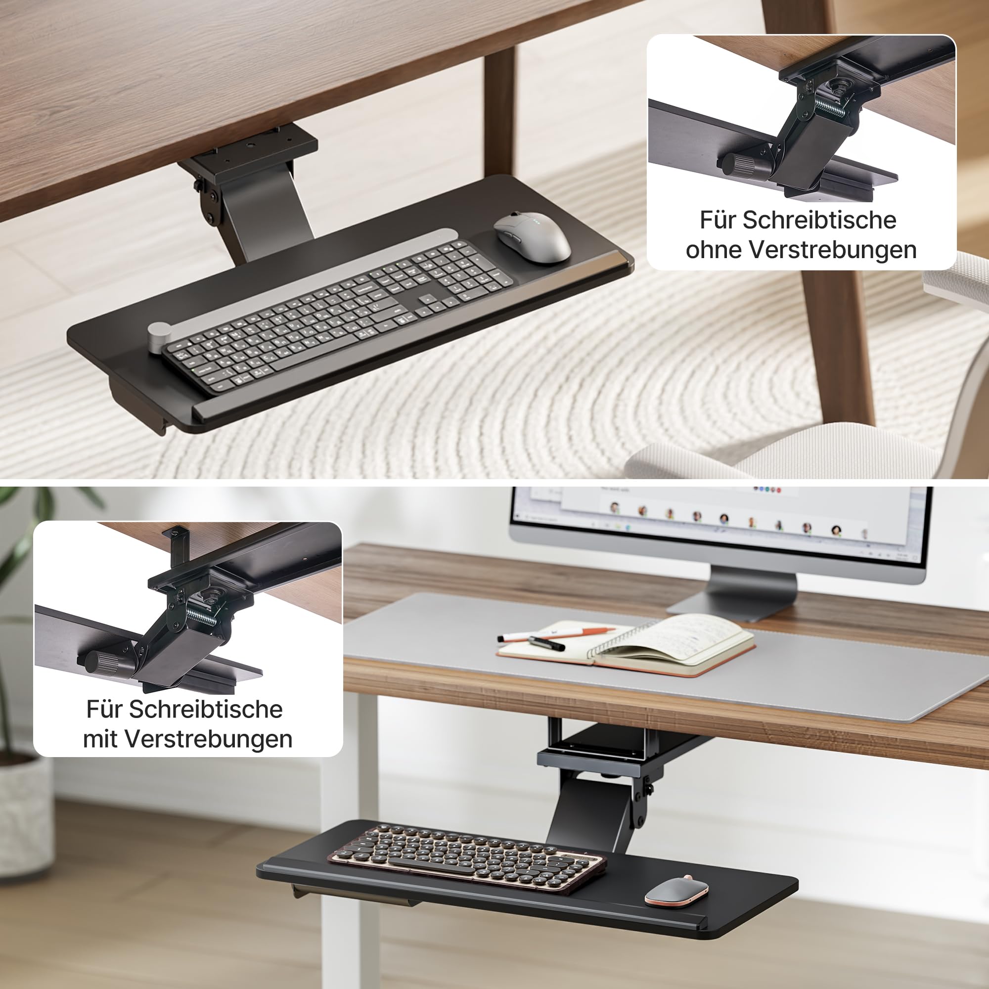 PEGZONE Tastaturablage unter dem Schreibtisch Mit Aufbewahrungsschublade, Große 635 x 270 mm, Ergonomic höhenverstellbare, Schwenk- und neigbare Tastaturablage für Büro, zu Hause
