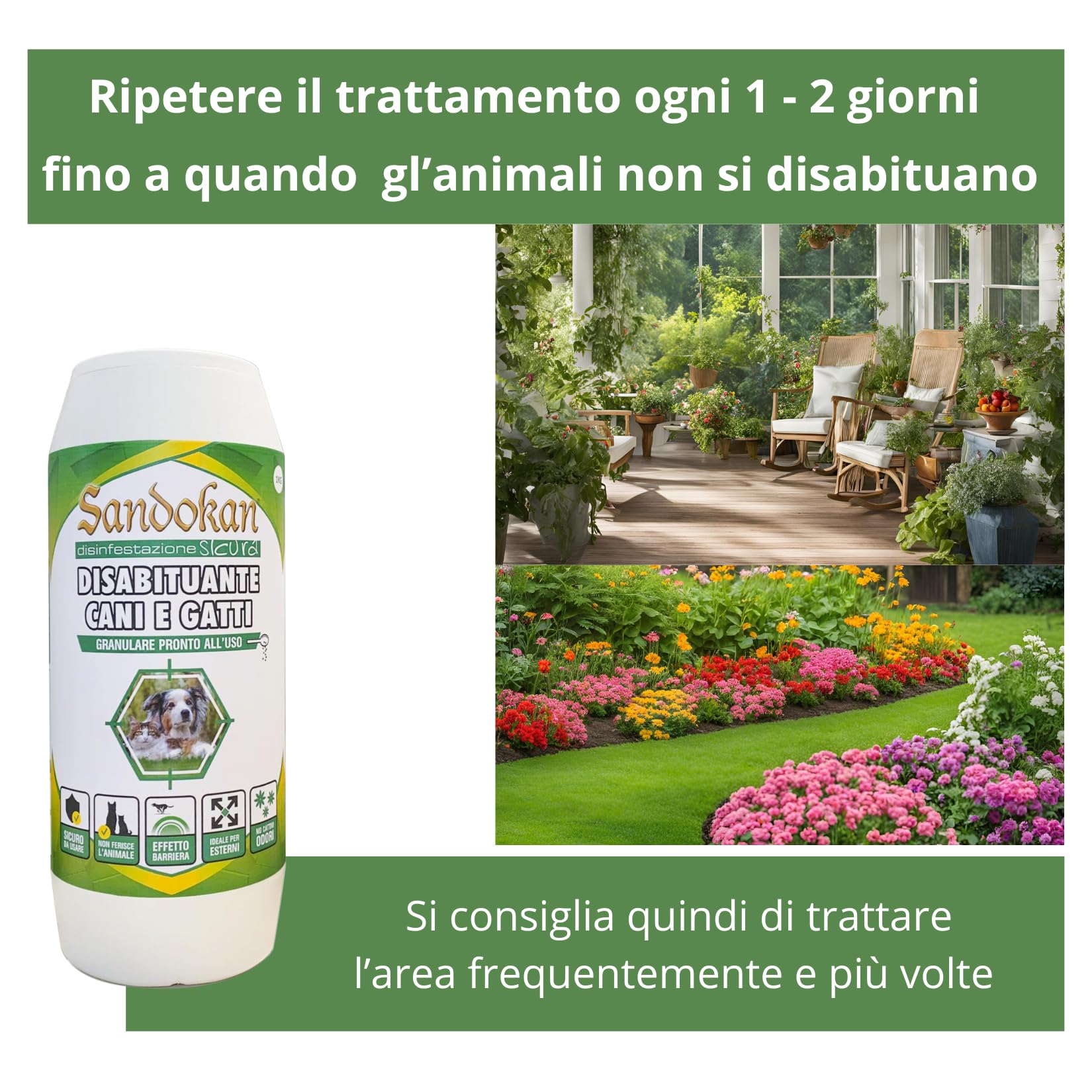 Sandokan Repellente per Gatti e Cani Granulare 1 L, Dissuasore da Esterno per Giardini, Sicuro per Animali