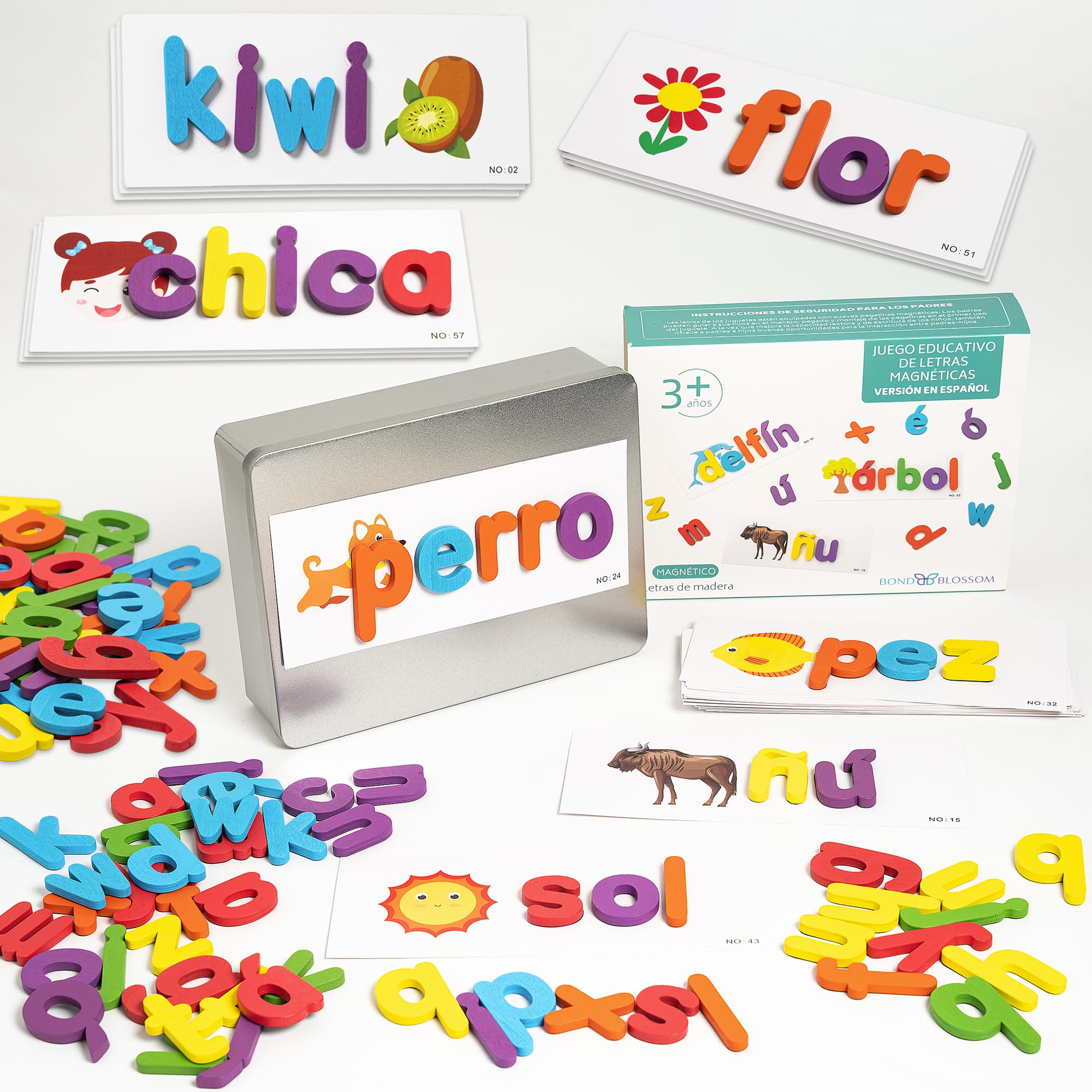 LETRACLAC - Letras Magnéticas para Niños de Madera - Juego Educativo Montessori con 88 Piezas, Ideal para Aprender a Leer y Escribir de Forma Divertida, Segura y Creativa + Incluye acentos y la ñ