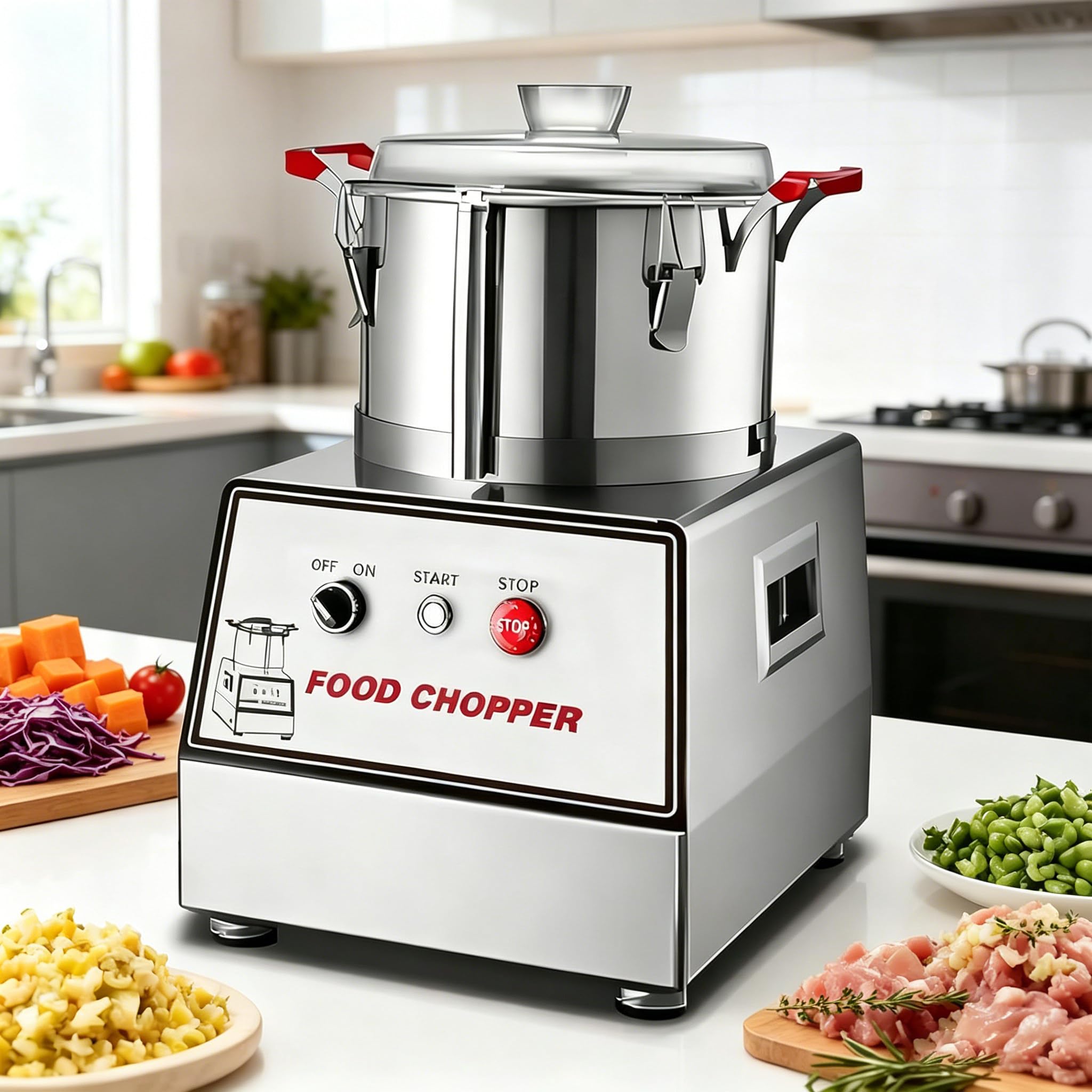 Dfdieratve Food Chopper Commercial, High Speed Electric Grinder with Visible Glass Lid, Multifunctional for Garlic, Ginger, Carrots, Chili, Nuts, Grains, for Restaurant, Hotel, Canteen 15L