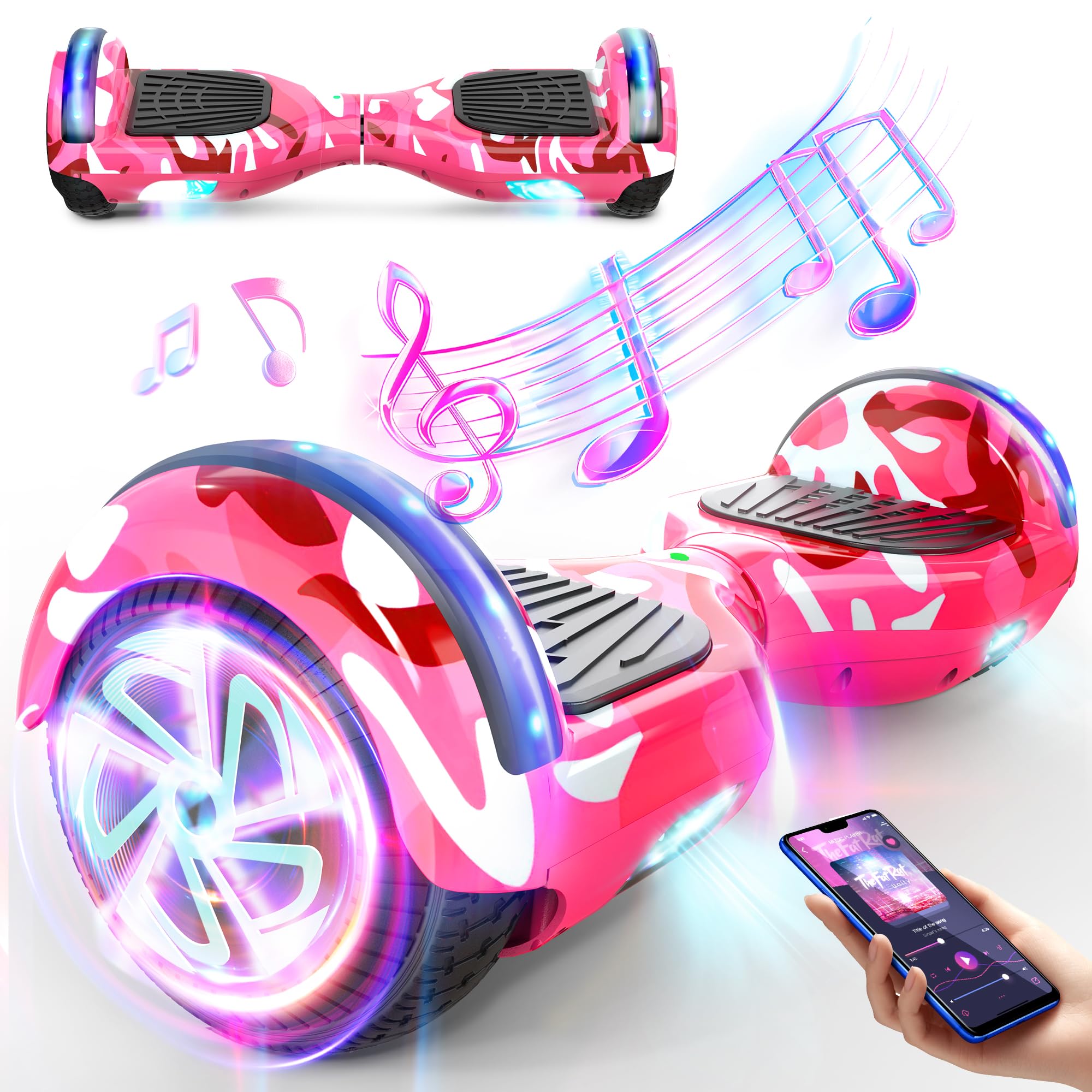LIEAGLE Self-Balancing Scooter with Bluetooth Speaker and LED Hub Lights