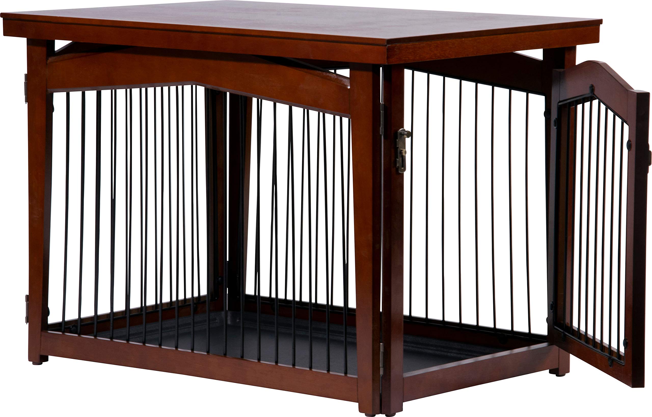 dobar® 35246 Design Hundekäfig und Absperrung Gr. M - Hundebox mit Tischoberfläche - Hundehütte für den Innenbereich - Hundehaus Massivholz - Couchtisch - Absperrgitter - 82 x 57 x 59 cm - Braun